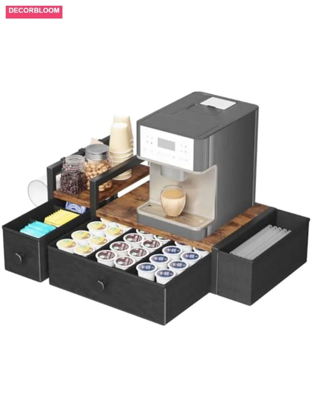 52 Capacity Coffee Pod Drawer with Mug Rack, Countertop K Cup Organizer